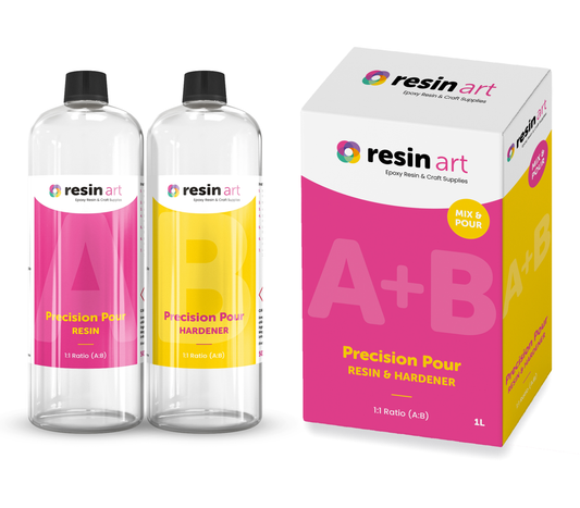 Resin Art® Precision Pour Epoxy Resin UK Crystal clear, bubble-free, and heat-resistant. Perfect for jewellery, coasters, table tops, and coatings.
