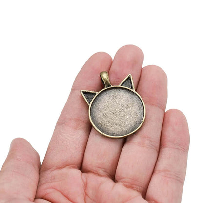 5pcs 25mm Cat Pattern Pendant Cabochon Base Set for Jewelry Making