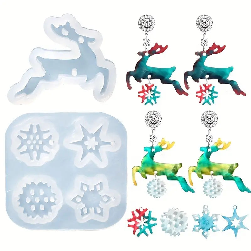 Mini Christmas Snowflake Fawn Earrings Pendant Silicone Mould