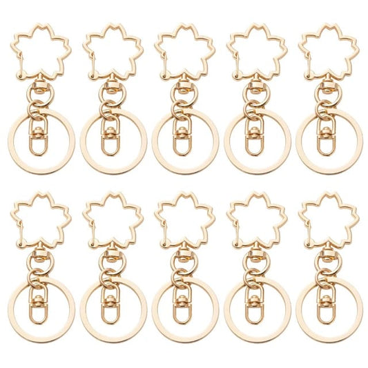 10Pcs Golden Sakura Blossom Metal Lobster Claw Buckle and Swivel Clasps Keychain