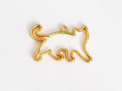 Gold Alloy Cat Hollow Blank Frame UV Resin Pendant Charm Jewelry Making Set of 6