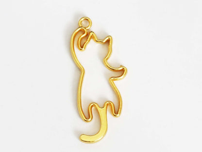 Gold Alloy Cat Hollow Blank Frame UV Resin Pendant Charm Jewelry Making Set of 6