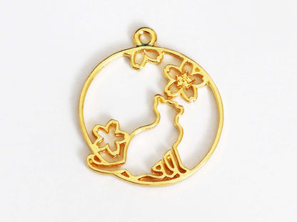 Gold Alloy Cat Hollow Blank Frame UV Resin Pendant Charm Jewelry Making Set of 6